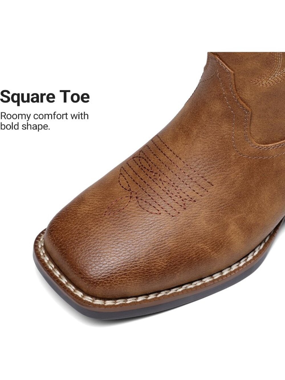 Women's Brown Faux Leather Embroidered Fashion Square Toe Mid Calf Cowgirl Boots - Picture 5 of 7